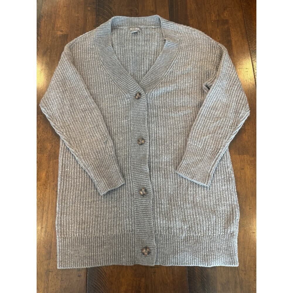 Falls Creek Women's Size M Gray Knit Cardigan Sweater Button Front Pockets Soft